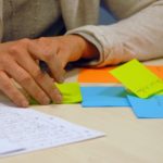 Photo d'une personne inscrivant des idées sur des post-its